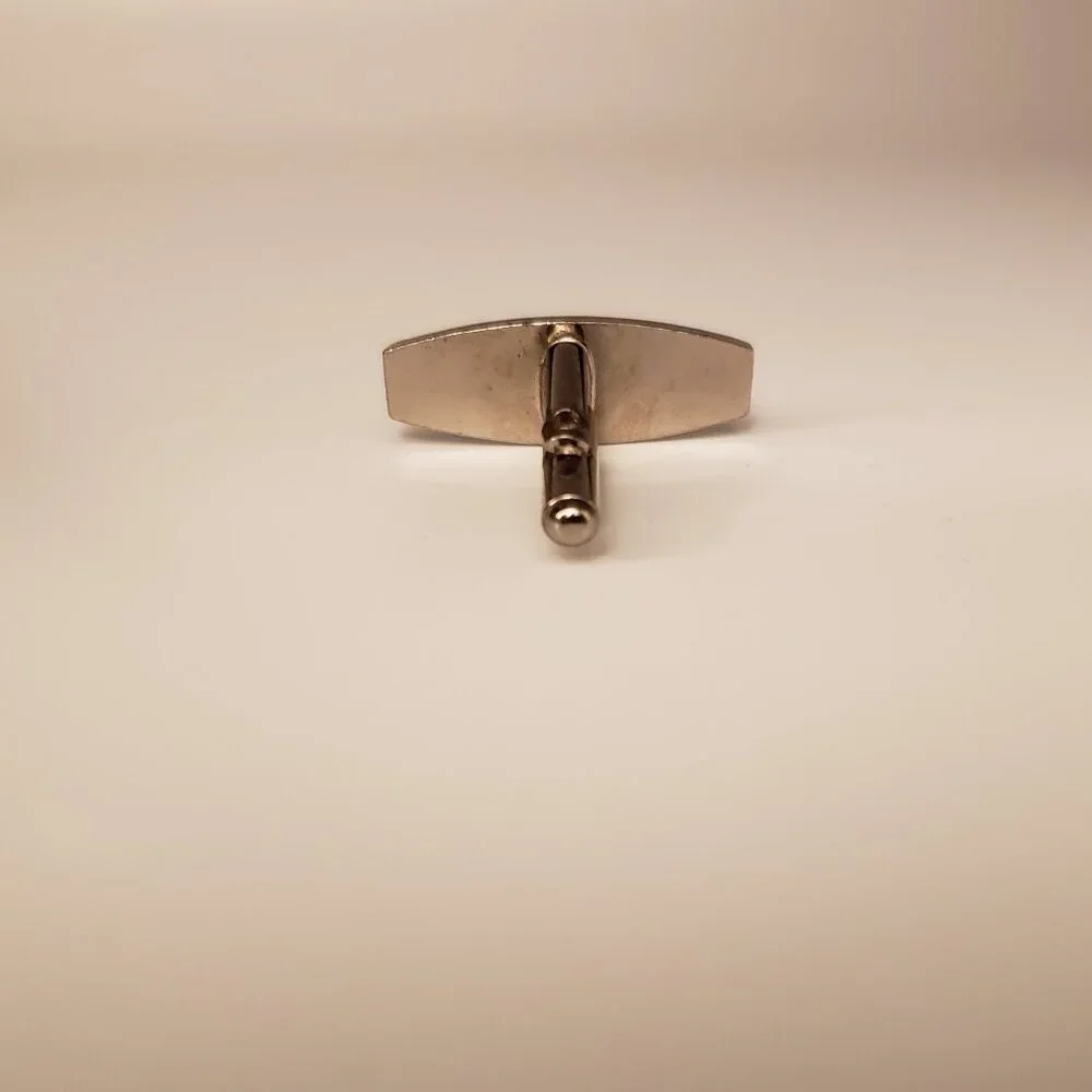 Men's Silvertone Cufflinks Tie Clip Bar Set Brick Wall Masonry Geometric Pattern